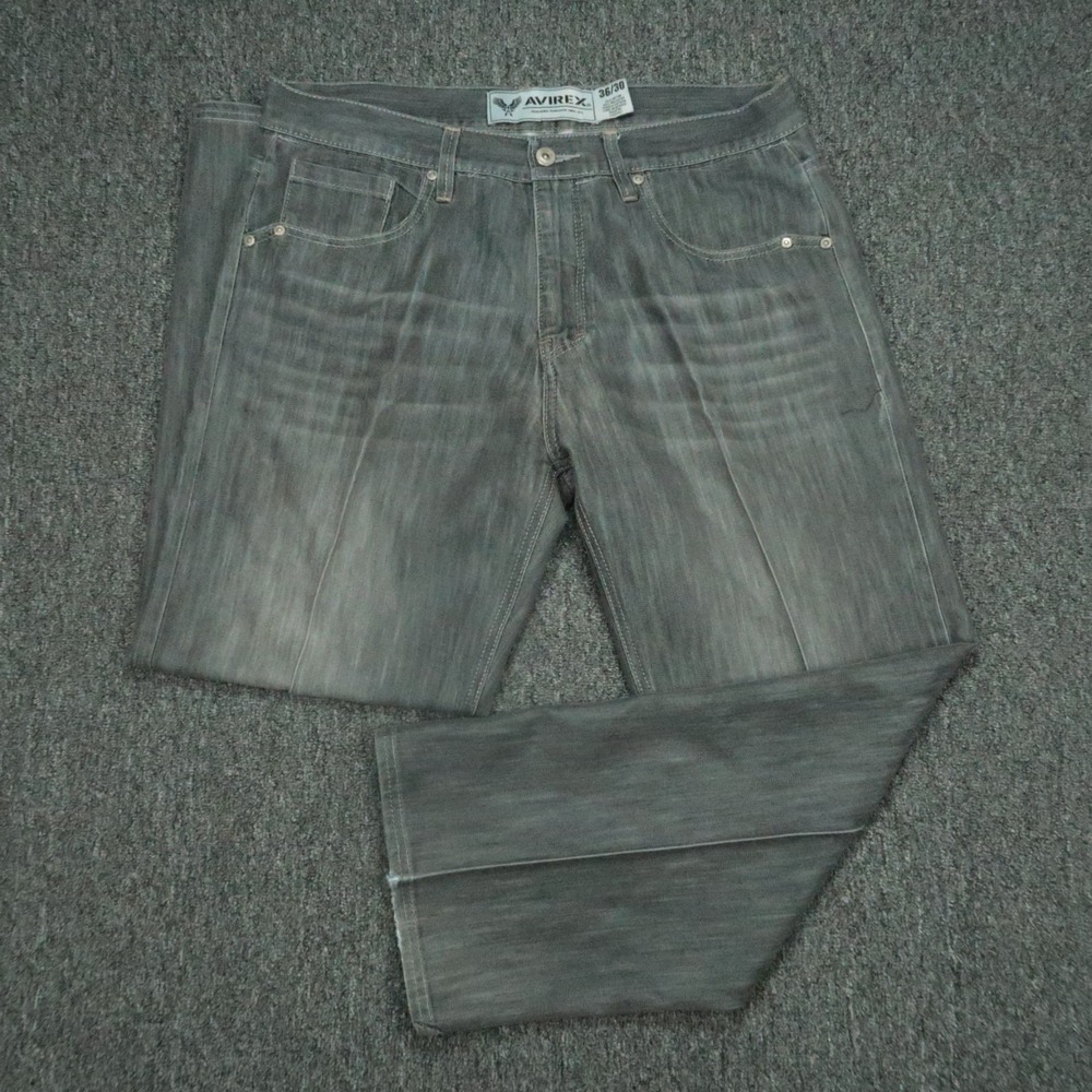 Avirex Jeans Mens 36x30 Gray 5 Pocket Baggy Wide‎ Leg Embroidered Y2K Grunge
